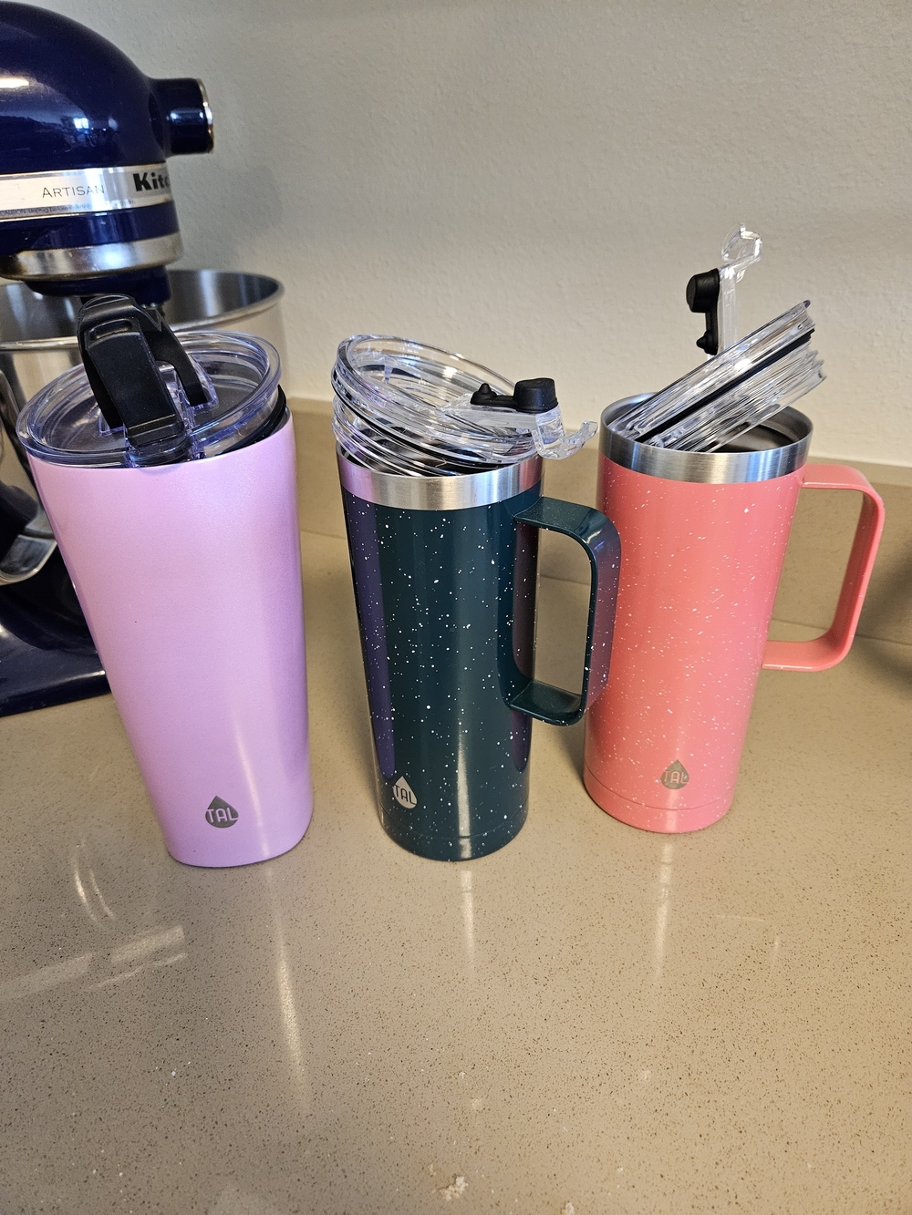 Set of 3 Stainless Steel Travel Mugs - Pink, Green, Coral